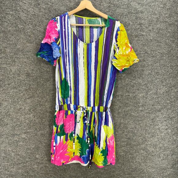 Unbranded Dress Women M Medium Blue Striped Shift Short Drawstring Short Sleeve - Picture 1 of 5